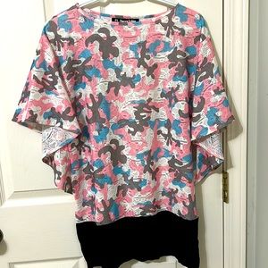 Pink, blue and white camouflage top